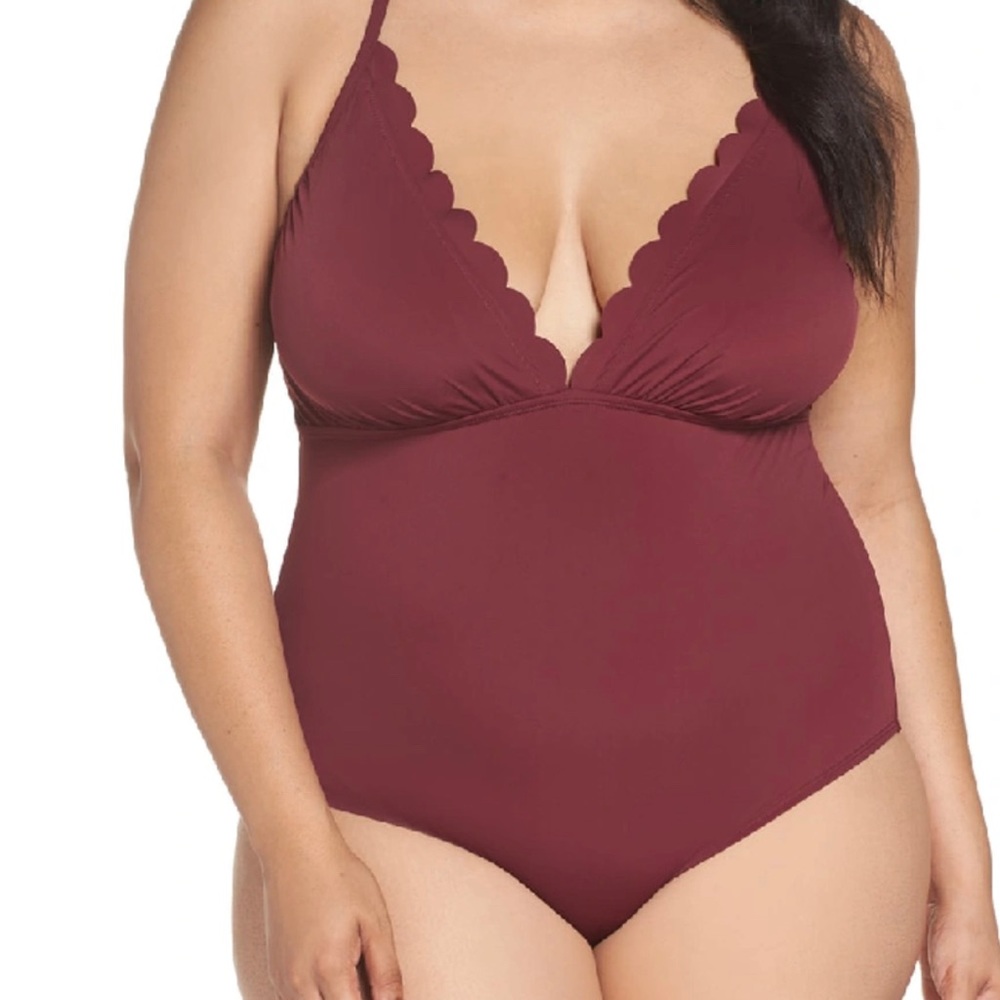 La Blanca Burgundy Scallop One Piece Swimsuit
